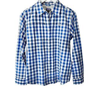 Patagonia NEW Blue Plaid Organic Cotton Long Sleeve Button Up Shirt Women's S